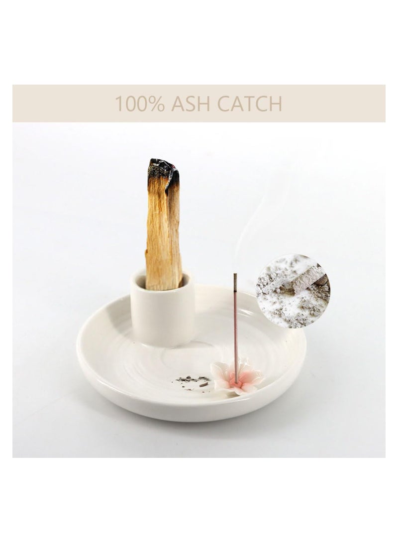 Palo Santo Burner, Incense Stick Holder, Sage Holder for Burning Ceramic Incense Holder Candle Holder Ash Catcher for Meditation Yoga (White/5 Inch)