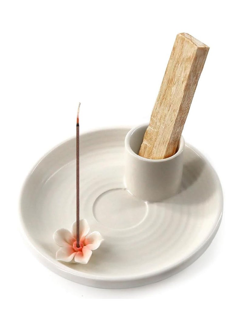 Palo Santo Burner, Incense Stick Holder, Sage Holder for Burning Ceramic Incense Holder Candle Holder Ash Catcher for Meditation Yoga (White/5 Inch)