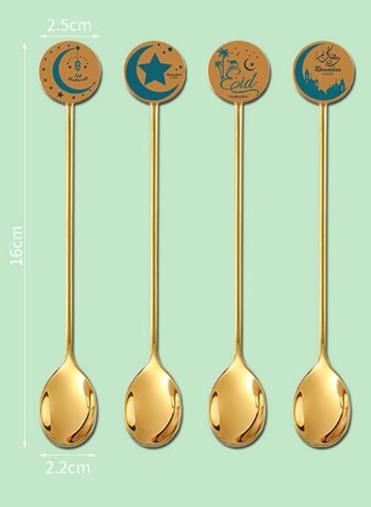 Spoon Happy Ramadan 4pcs Stainless Steel Spoon Handle Soup Household Dessert Spoon Mixing Spoon Round Spoon Gift Box Set