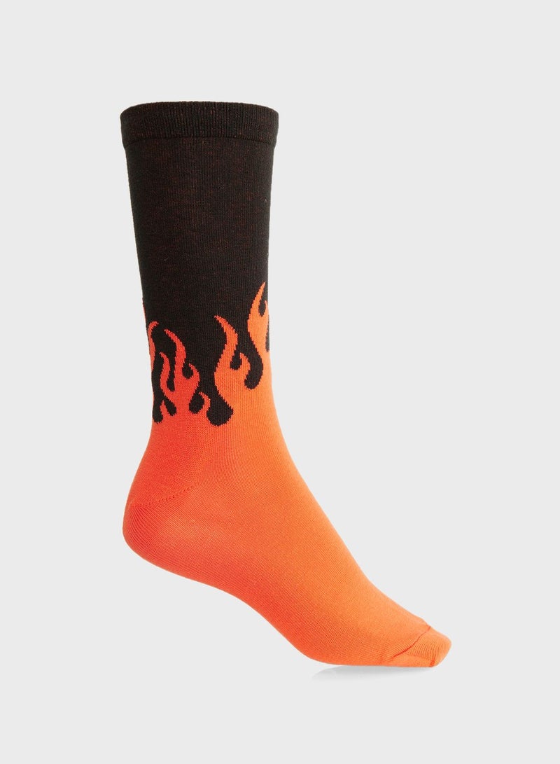 2 Pack Flames Crew Socks
