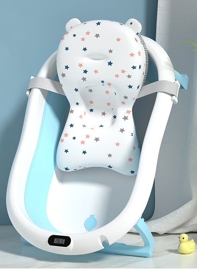 Portable Baby Bathtub, Collapsible Toddler Bathtub with Baby Cushion, Temperature Sensor and Drainage Hole, Kids Bath Hot Tub Storage Basin