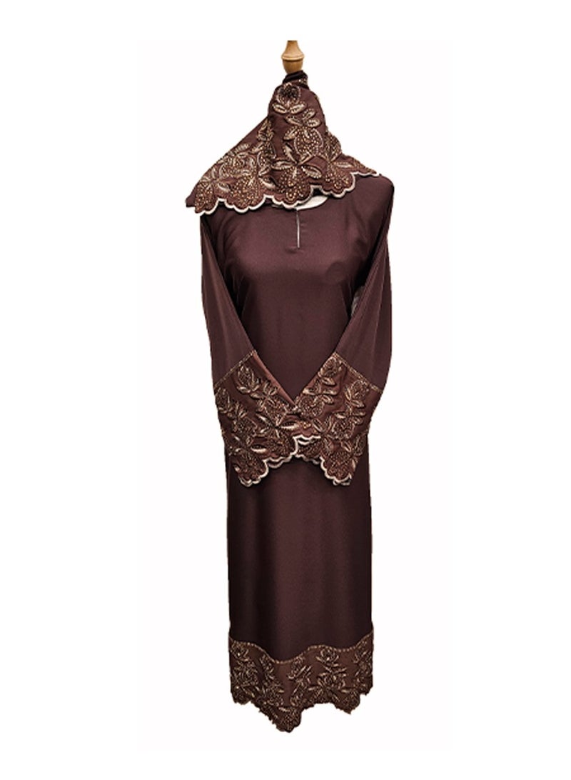 Congo Brown color Aysha Embroidery lace Abaya for women