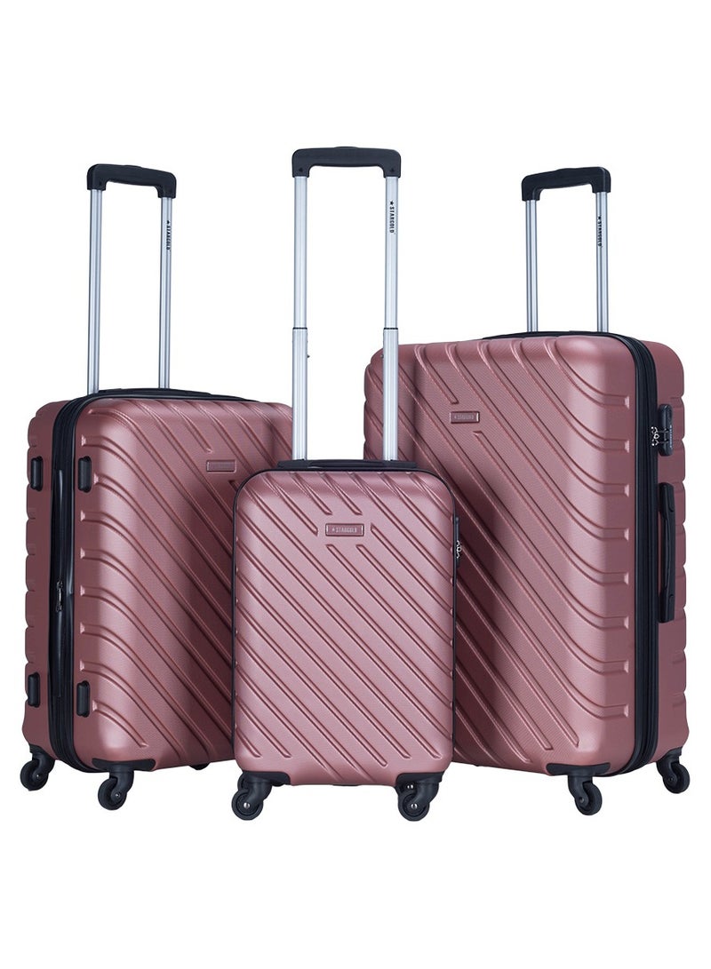 ABS Hardside 3Pcs Trolley Luggage Set Spinner Wheels With Number Lock 20/24/28 Inches Rose Pink