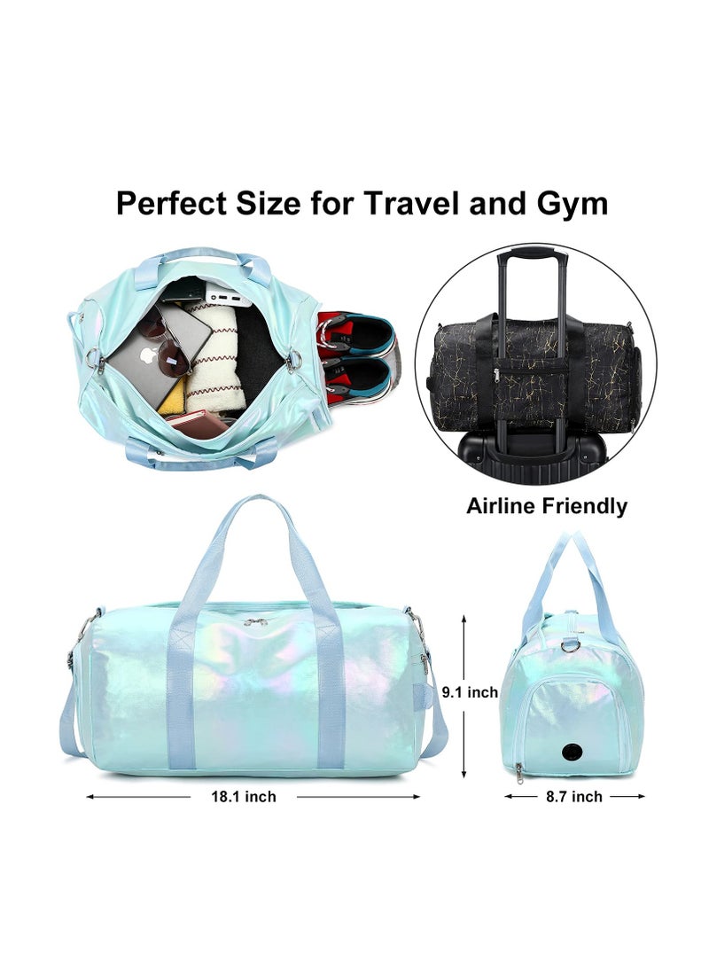 Gym Bag for Women Sports Travel, Duffle Bag with Wet Pocket Weekender, Overnight Bag with Waterproof Shoe Pouch and Air Hole for Girls Kids Women Travel Foldable Bag