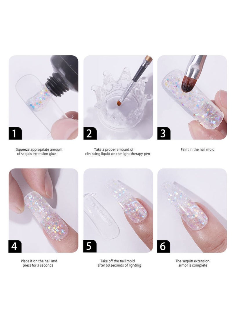 Nail Extension Gel Kit, 15ml 8 Colours Glitter Sequins Poly Nail Gel Acrylic Nail Builder Enhancement Crystal Gel Set for Nail Art Design, Gel Nail Starter Kit for Beginners and Nail Technician
