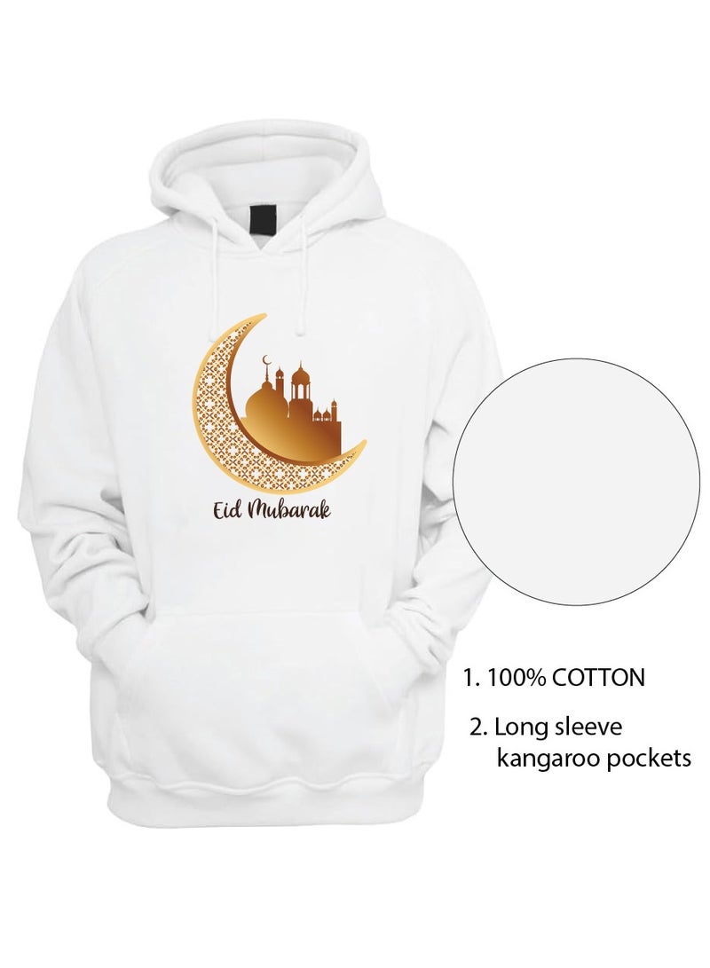 Eid Mubarak Hoodie for Both Men and Women - Soft Cotton Pullover - Long Sleeve with Drawstring and Kangaroo Pockets - Perfect for Travel - Celebrate Eid in Style