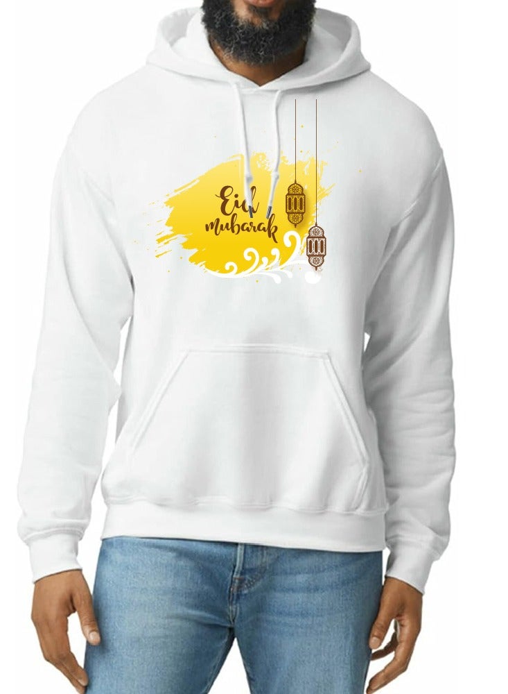 Eid Mubarak Hoodie for Both Men and Women - Soft Cotton Pullover - Long Sleeve with Drawstring and Kangaroo Pockets - Perfect for Travel - Celebrate Eid in Style