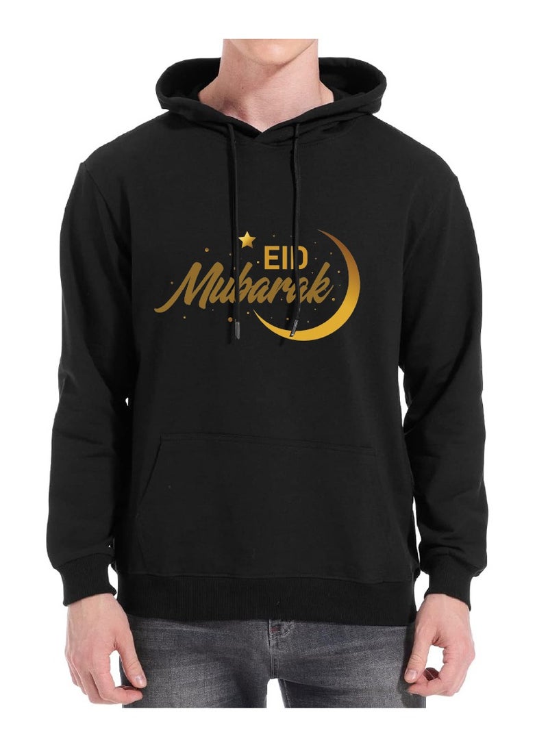 Eid Mubarak Hoodie for Both Men and Women - Soft Cotton Pullover - Long Sleeve with Drawstring and Kangaroo Pockets - Perfect for Travel - Celebrate Eid in Style