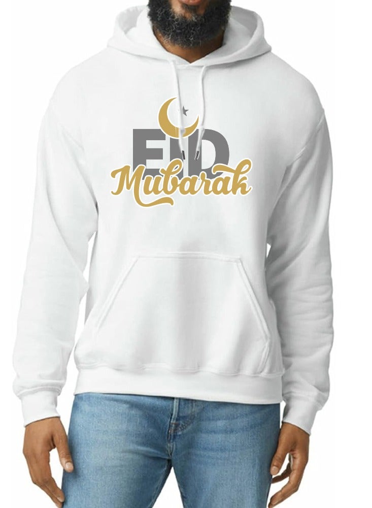 Eid Mubarak Hoodie for Both Men and Women - Soft Cotton Pullover - Long Sleeve with Drawstring and Kangaroo Pockets - Perfect for Travel - Celebrate Eid in Style