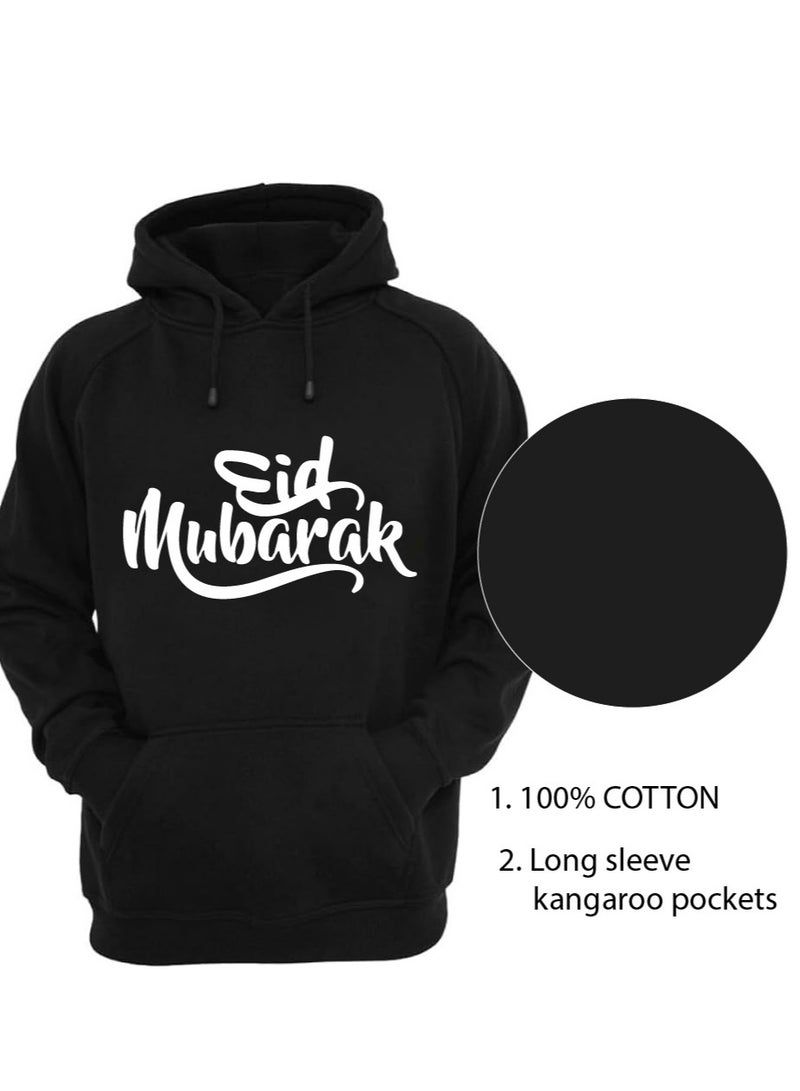 Eid Mubarak Hoodie for Both Men and Women - Soft Cotton Pullover - Long Sleeve with Drawstring and Kangaroo Pockets - Perfect for Travel - Celebrate Eid in Style