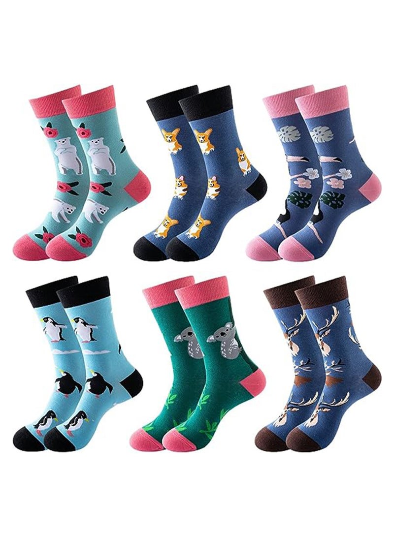 6 Pairs Men's Colorful Dress Socks Novelty Funny Fancy Funky Patterned Crew Sock Casual Crazy Socks for Men, Gifts for Men Dad Grandpa