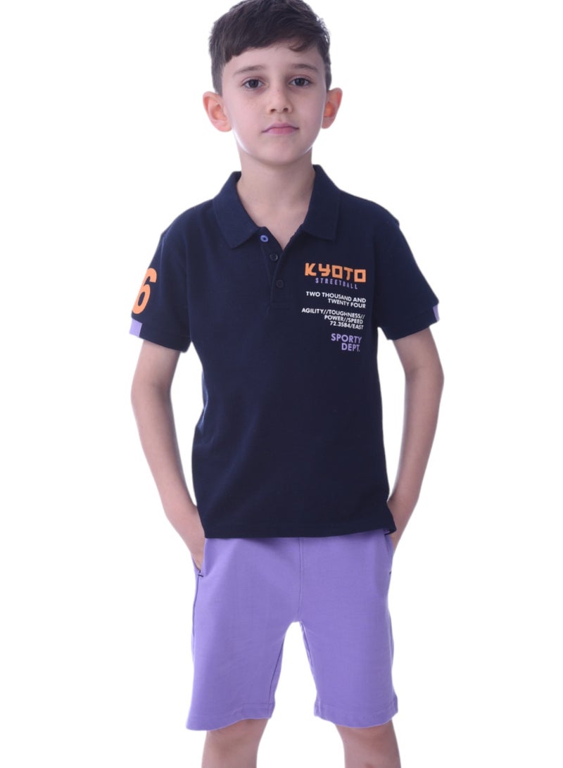 Boys 2pc-Set - T-shirt & Shorts-Lilac/Navy