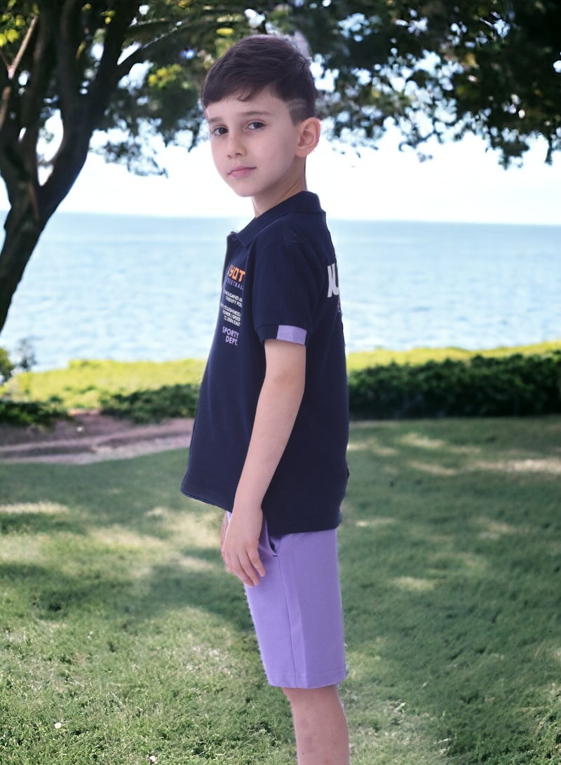 Boys 2pc-Set - T-shirt & Shorts-Lilac/Navy
