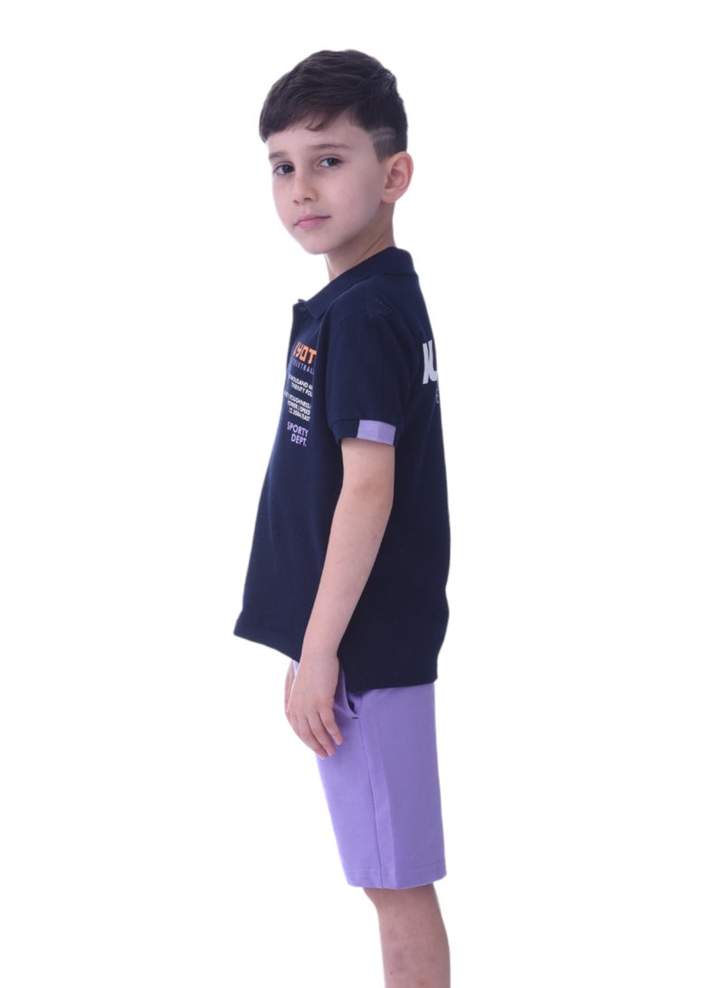 Boys 2pc-Set - T-shirt & Shorts-Lilac/Navy