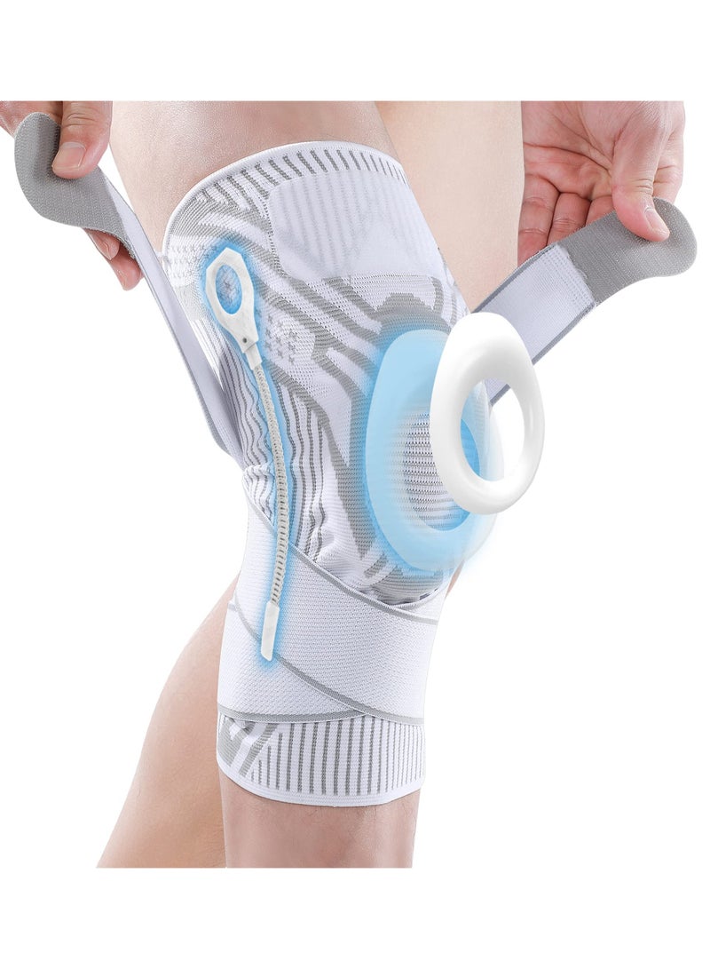 Knee Brace for Knee Pain, Adjustable Knee Compression Sleeve with Side Stabilizers & Patella Gel Pads, Knee Support Pad with Straps for Meniscus Tear, Joint Pain, Running, Working Out- Single Size:L