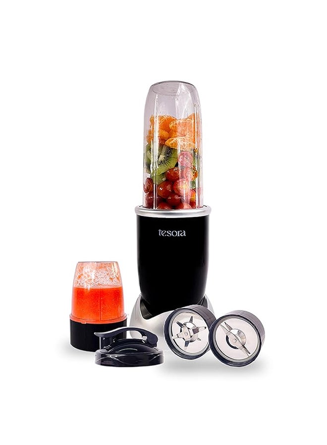 Nutri-Flash 400W Mixer(Black)| Grinder & Blender | 2 Jar With To-Go-Lid | Serrated And Cross Blade | Detachable Base | Ss Finish