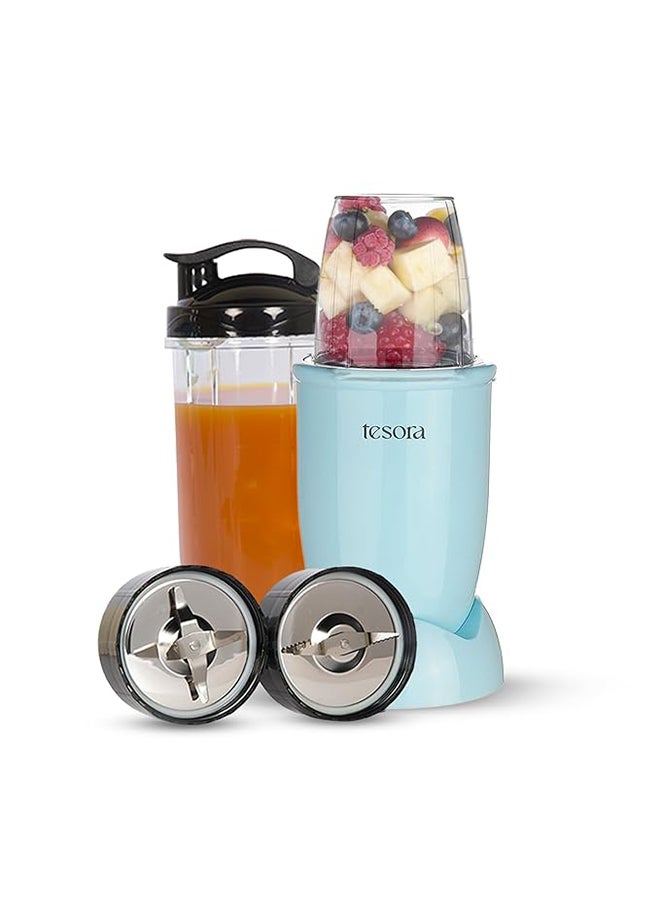 Nutri-Flash 400W Mixer(Blue)| Grinder & Blender | 2 Jar with to-Go-Lid | Serrated and Cross Blade with Detachable Base | Ss Finish