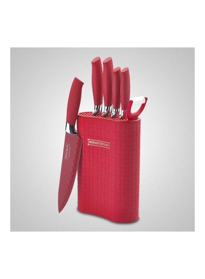 Knife Set With Stand Red