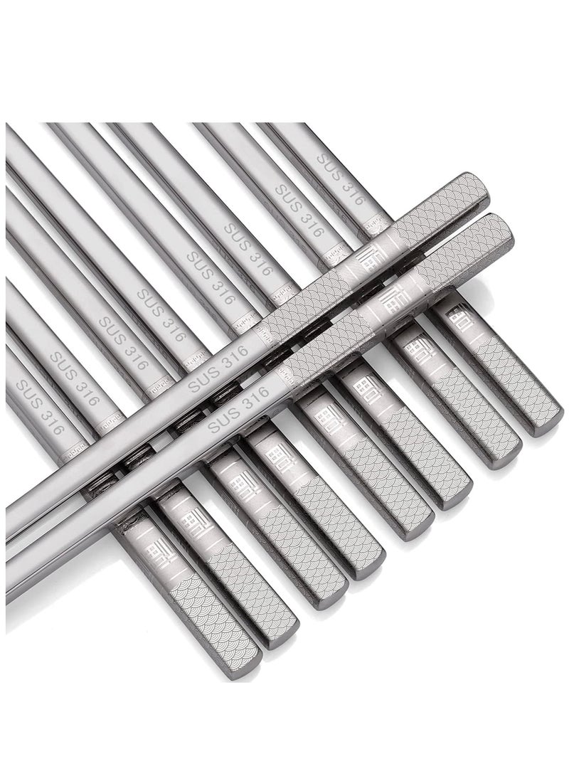Stainless Steel Chopsticks, Silver Metal Reusable Chopsticks, Dishwasher Safe Metal Chopsticks Square Lightweight Chop Non-slip Sticks, Gift Set 5 Pairs