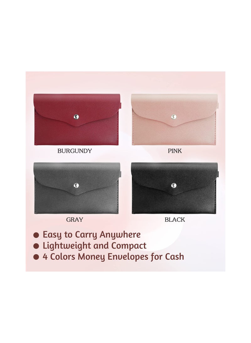 4 Packs Cash Envelope Wallet Money Bag Pouch Budget Binder PU Leather Money Bag Budget Envelope Money Organizer Purse, 7.5x4.5 inches