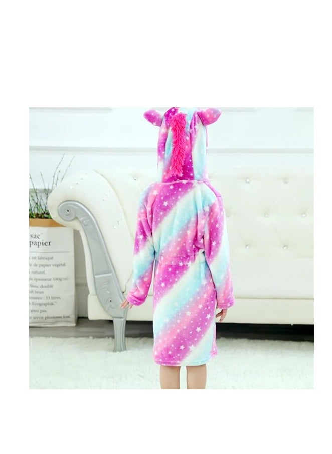 Baby Girls Unicorn Design Bathrobes Hooded Nightgown Soft Fluffy Bathrobes Sleepwear For Baby Girls(10Y-11Y)