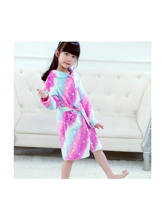 Baby Girls Unicorn Design Bathrobes Hooded Nightgown Soft Fluffy Bathrobes Sleepwear For Baby Girls(10Y-11Y)