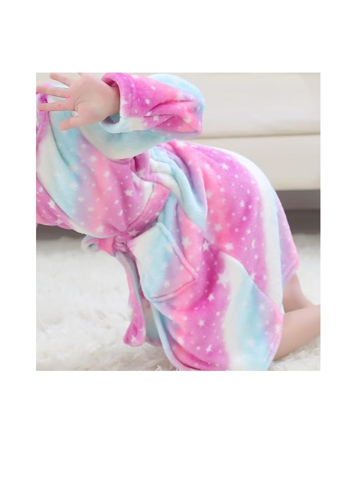 Baby Girls Unicorn Design Bathrobes Hooded Nightgown Soft Fluffy Bathrobes Sleepwear For Baby Girls (6Y-7Y)