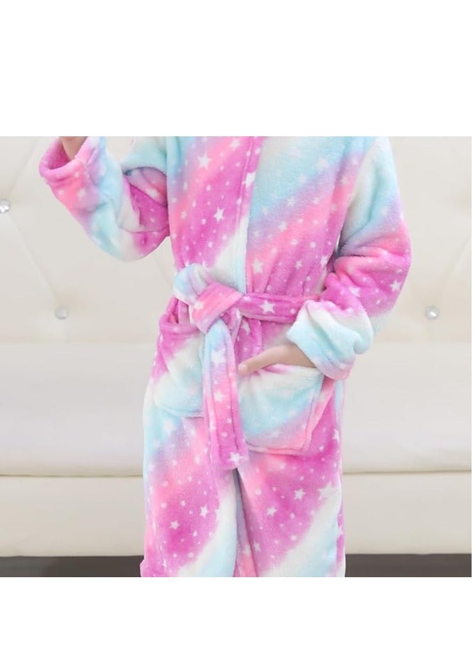 Baby Girls Unicorn Design Bathrobes Hooded Nightgown Soft Fluffy Bathrobes Sleepwear For Baby Girls (6Y-7Y)
