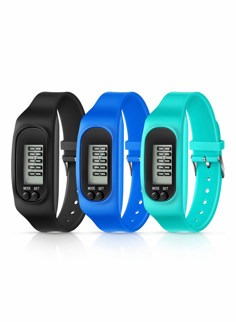 Silicone Fitness Tracker Watch 3 Pcs Walking Running Pedometer Calorie Burning and Step Counting Bracelet Steps Pedometer Watch for Walking Men Women Kids