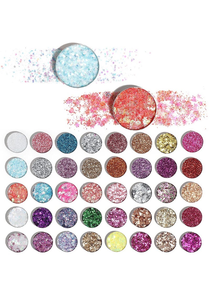 Glitter Eyeshadow, 40 Colors Sparkle Palette Glue Pallete Eyeshadow Face Paint Glitter, White Silver Colorful Sparkly Eye Makeup Pallet Palettes Gel for Women