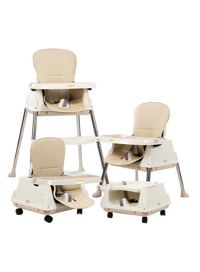 4 In 1 Baby Adjustable High Chair With Footrest, Tray And Belt For 6 Months to 3 Years, Beige