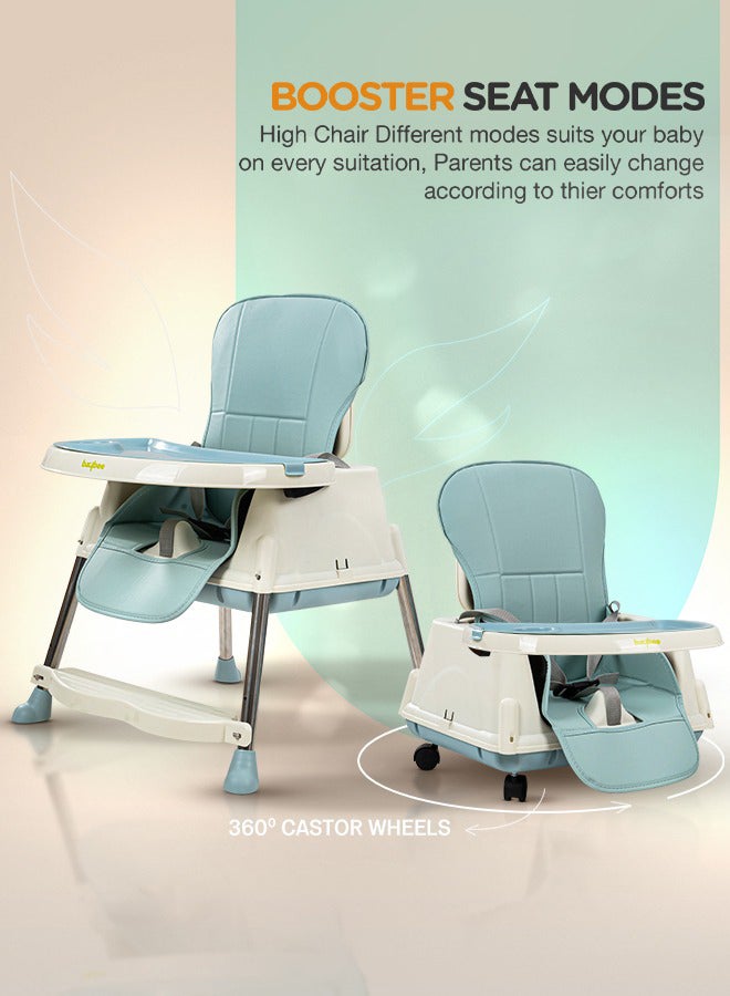 4 In 1 Baby Adjustable High Chair With Footrest, Tray And Belt For 6 Months to 3 Years, Blue