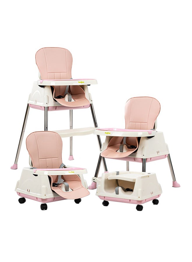 4 In 1 Baby Adjustable High Chair With Footrest, Tray And Belt For 6 Months to 3 Years, Pink