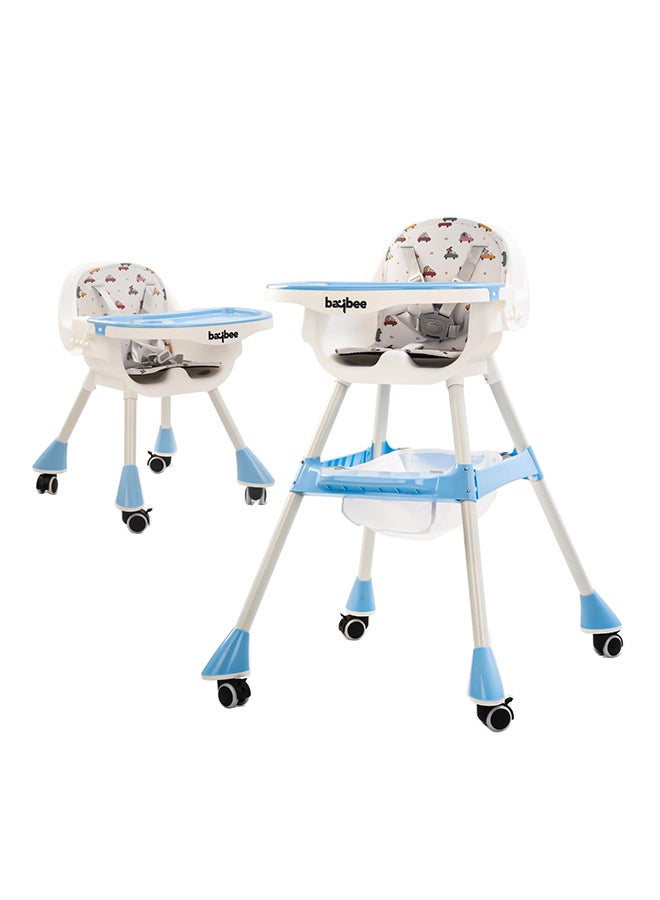 2 In 1 Baby Adjustable High Chair With Storage, Tray And  Wheels For 6 Months to 3 Years, Blue