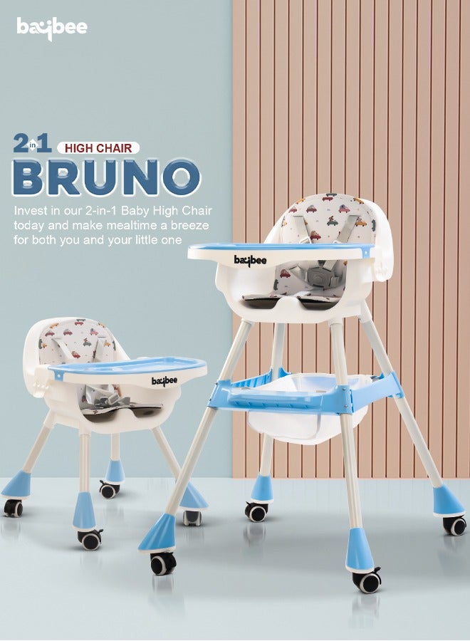 2 In 1 Baby Adjustable High Chair With Storage, Tray And  Wheels For 6 Months to 3 Years, Blue