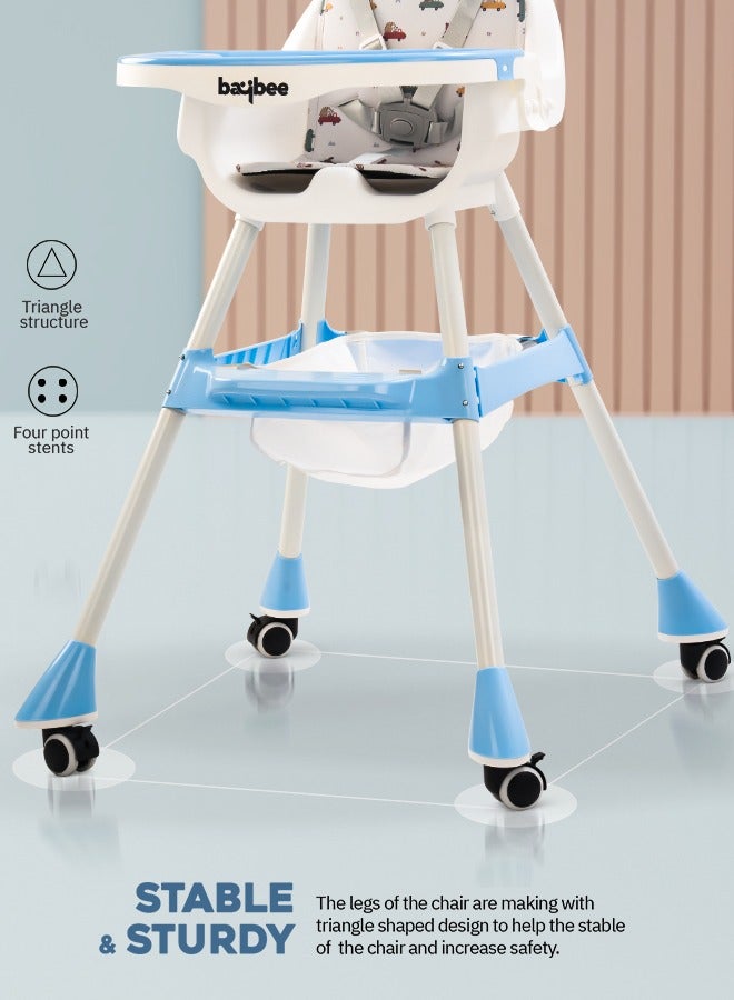 2 In 1 Baby Adjustable High Chair With Storage, Tray And  Wheels For 6 Months to 3 Years, Blue