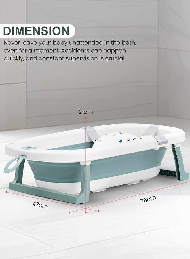 Foldable Baby Bath Tub With Anti-Skid Base, Support Cushion, Temperature Sensing Plug And Wall Mountable 0-3 Years, Green