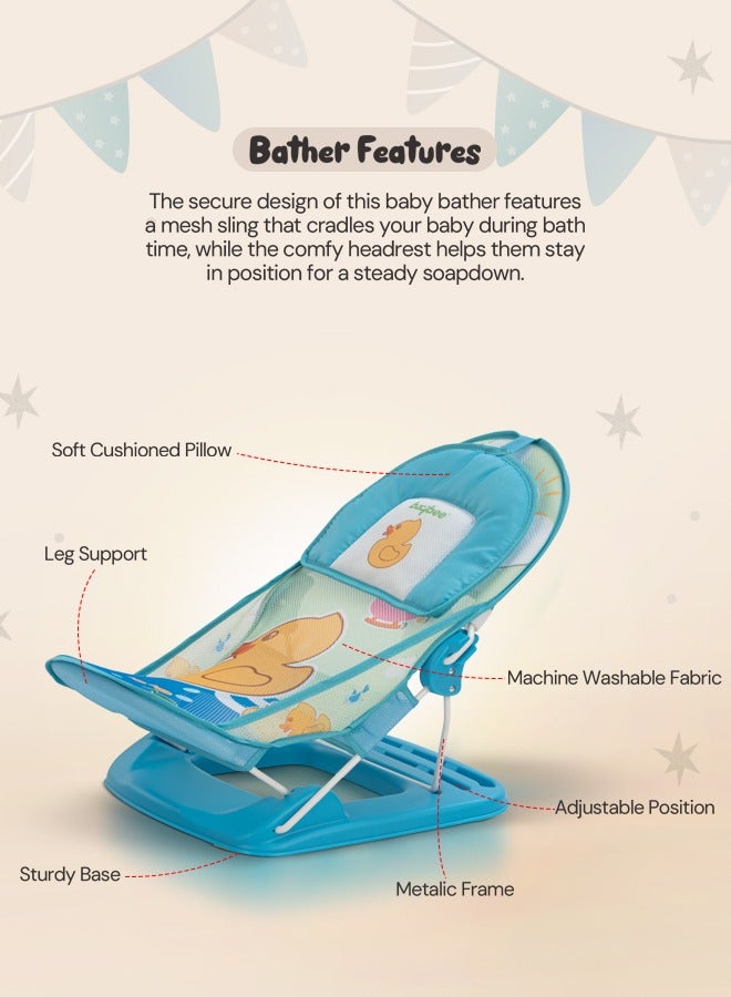 3 Position Adjustable And Washable Bella Anti Slip Baby Bather Soft Mesh Seat, 0-6 Months, Blue