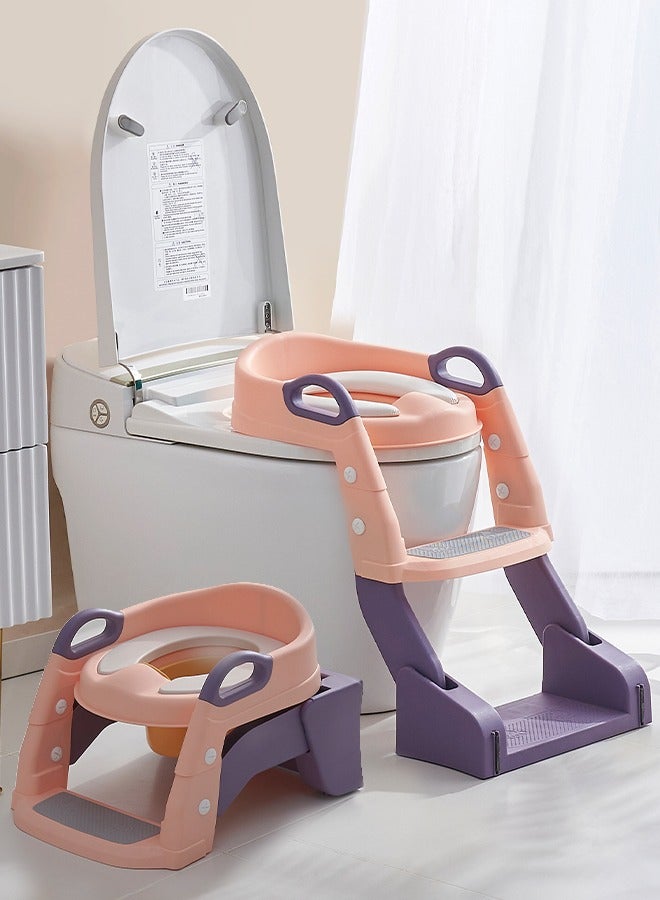 3 In 1 Vega Western Toilet Training Potty Seat With Splash Guard, Handle, Ladder And Cushion, Rose Pink