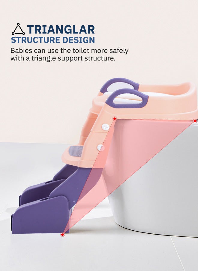 3 In 1 Vega Western Toilet Training Potty Seat With Splash Guard, Handle, Ladder And Cushion, Rose Pink