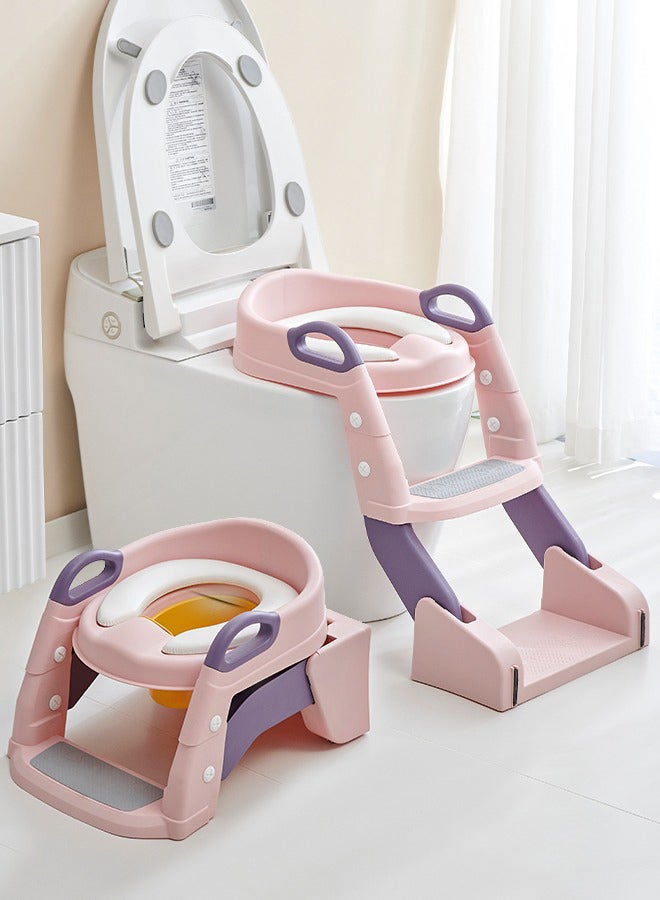 3 In 1 Vega Western Toilet Training Potty Seat With Splash Guard, Handle, Ladder And Cushion, Pink