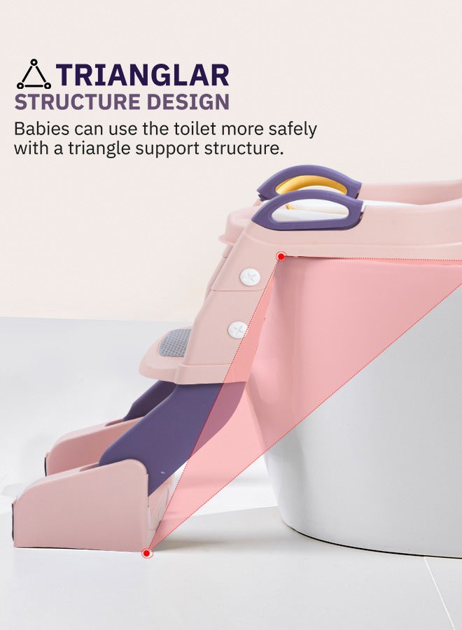 3 In 1 Vega Western Toilet Training Potty Seat With Splash Guard, Handle, Ladder And Cushion, Pink