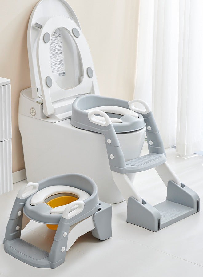 3 In 1 Vega Western Toilet Training Potty Seat With Splash Guard, Handle, Ladder And Cushion, Grey
