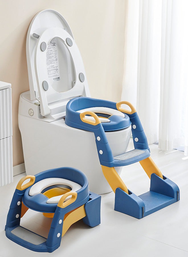 3 In 1 Vega Western Toilet Training Potty Seat With Splash Guard, Handle, Ladder And Cushion, Blue