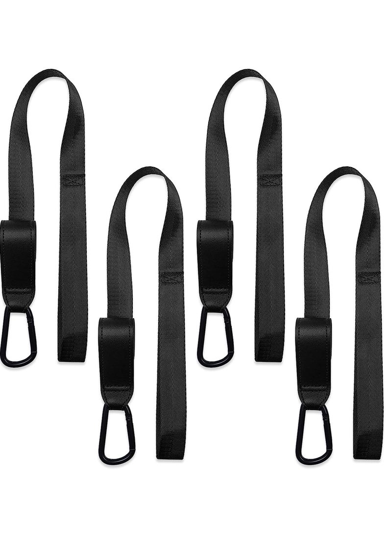 Stroller Hooks with Safety Wrist Strap, Heavy Duty Jogging Stroller Clips, Universal Pram Hook, and Mommy Hooks for Hanging Diaper Bags and Purses Black, 4Pcs