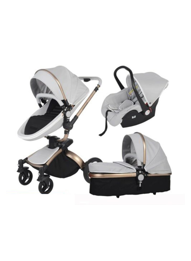 Luxury Baby Stroller 3 In 1 Fashion Carriage Gold Frame Pram