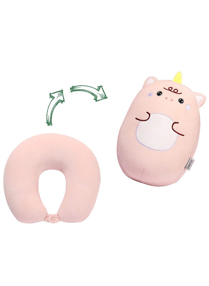 2-in-1 Travel Pillow for Kids Kids Unicorn Toddler Neck That Converts into a U-Shaped Pillow Soft and Adorable Animals Plush Airplane Car Train or Bus Trip