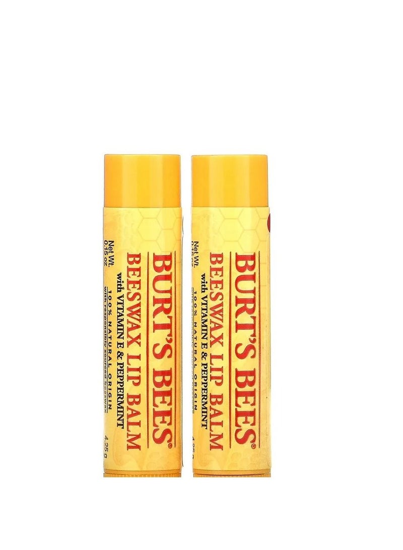 Beeswax Lip Balm  With vitamin E  & Peppermint 2 Pack, 0.15 oz  4.25 g  Each