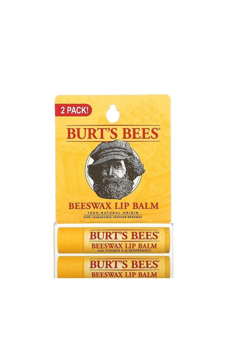 Beeswax Lip Balm  With vitamin E  & Peppermint 2 Pack, 0.15 oz  4.25 g  Each