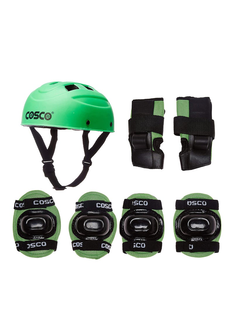 4 in 1 Protective Kit for Skating of Junior Size Includes 1 Helmet, 2 Knee, 2 Elbow and 2 Palm Guards | Green | Material : PVC and Foam | For Both - Kids & Adults